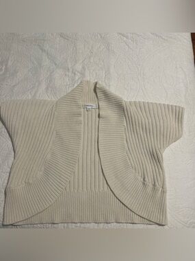 Calvin Klein Cream Ribbed Short-Sleeve Cardigan
